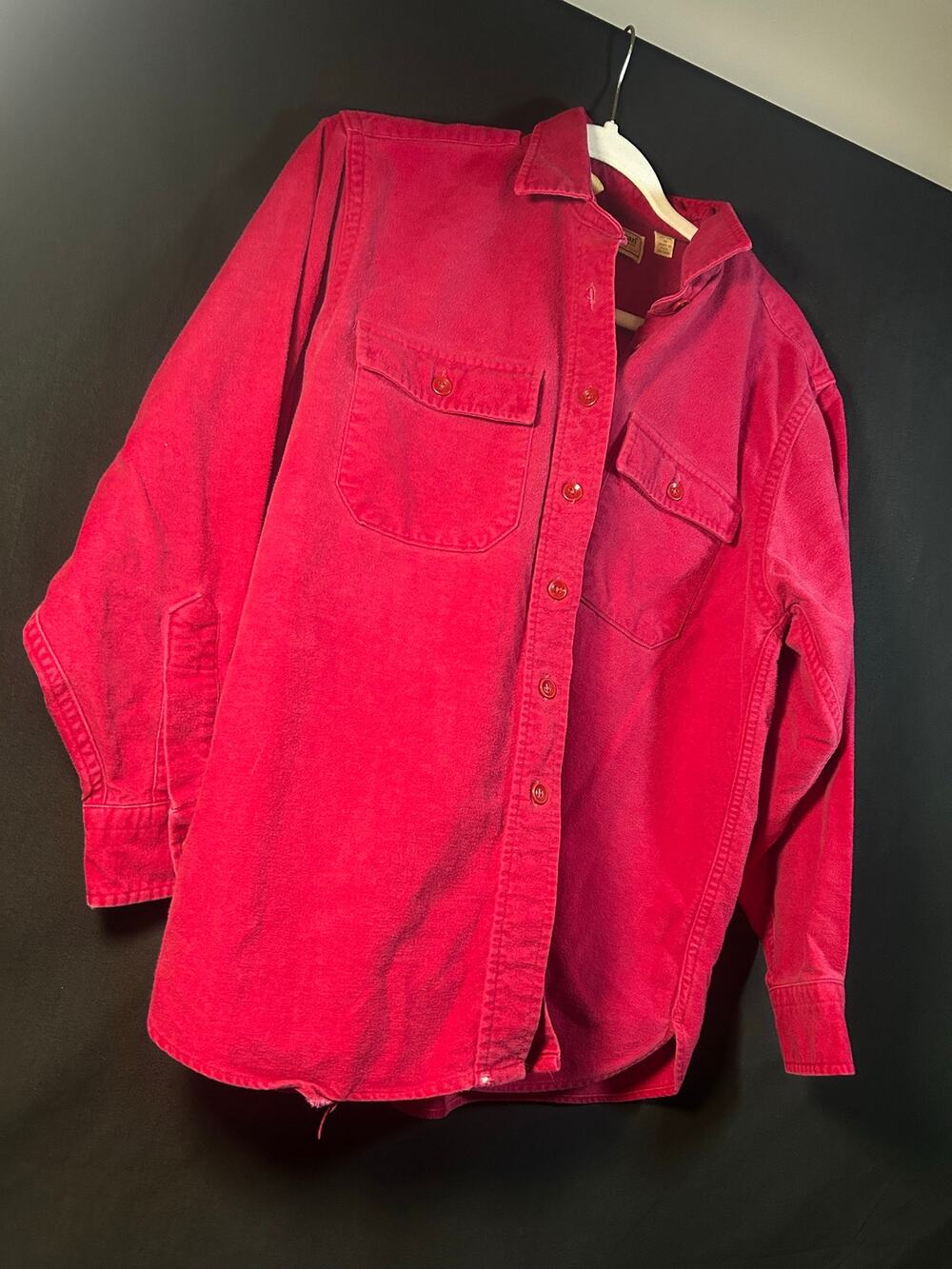 Vintage L.L.Bean Chamois Cloth Shirt Womens 12 Red Cotton Flannel Made in USA